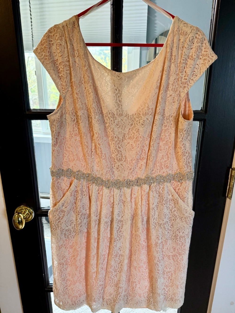 City Triangles Blush Pink Lace  Dress with Beaded Waist